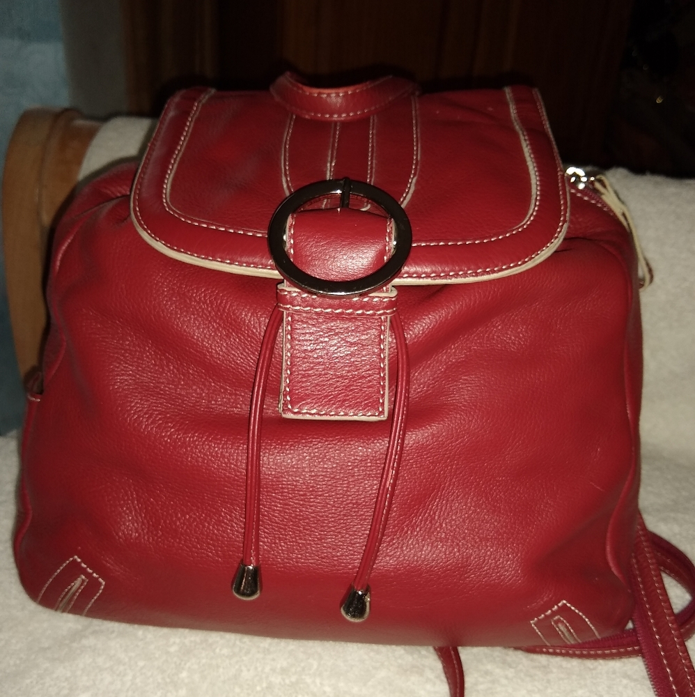 Boulevard red leather backpack.